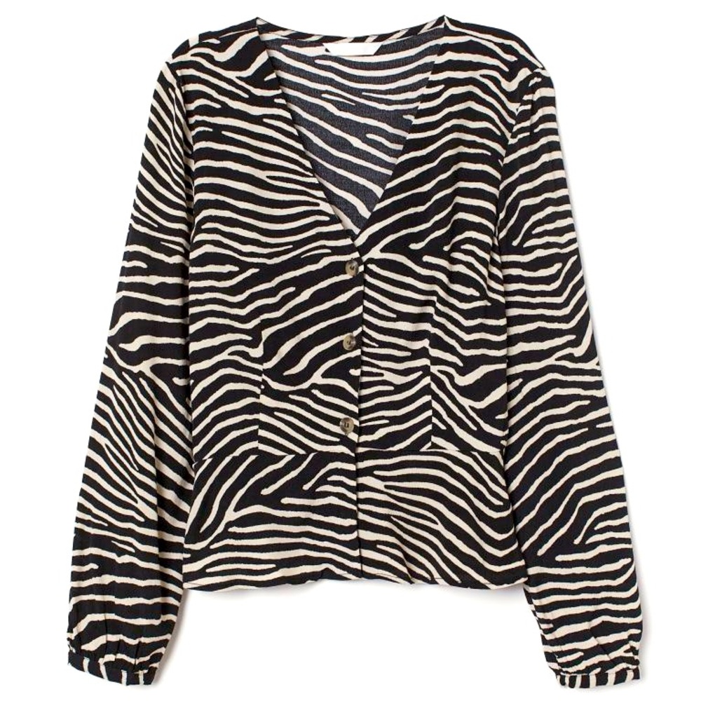 H&M V-Neck Blouse in Zebra Print, Size 4